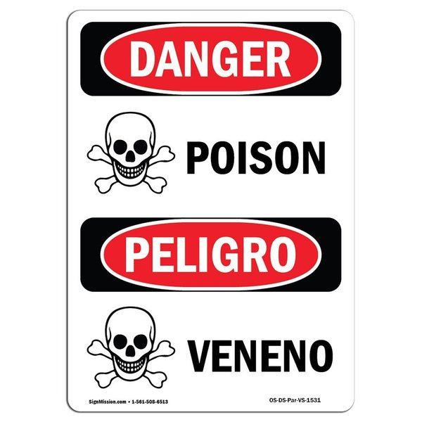 Signmission Safety Sign, OSHA Danger, 24" Height, Rigid Plastic, Poison, Bilingual Spanish OS-DS-P-1824-VS-1531